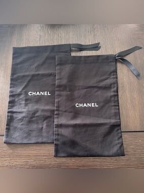 Chanel Dust Bag Bundle Set of 2 Black Drawstring Storage Bags
